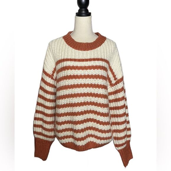 Kori Cream & Burnt Orange Oversized Striped Sweater w/Balloon Sleeves (Size: S) - Picture 1 of 15